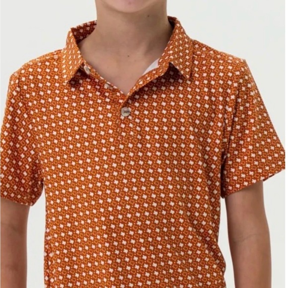 Burlebo Boys Performance Polo Orange and White Texas, Size Medium (8) - Picture 2 of 6